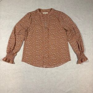 Vine & Love Women’s Blouse Smocked Cuff Long Sleeve Print Top Size L